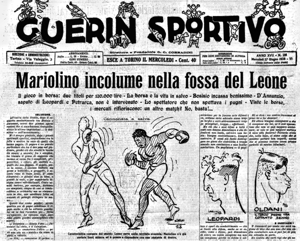 Il commento ironico del Guerin Sportivo, che all’epoca stava a Torino, sulla sfida Roma-Milano della boxe