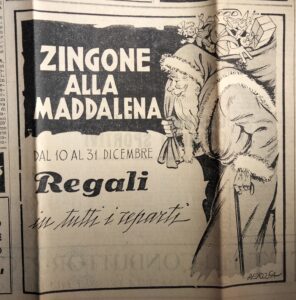 Una réclame del 1951 dei magazzini Zingone