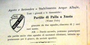 Un annuncio originale delle “produzioni” di water polo della Rari Nantes Roma