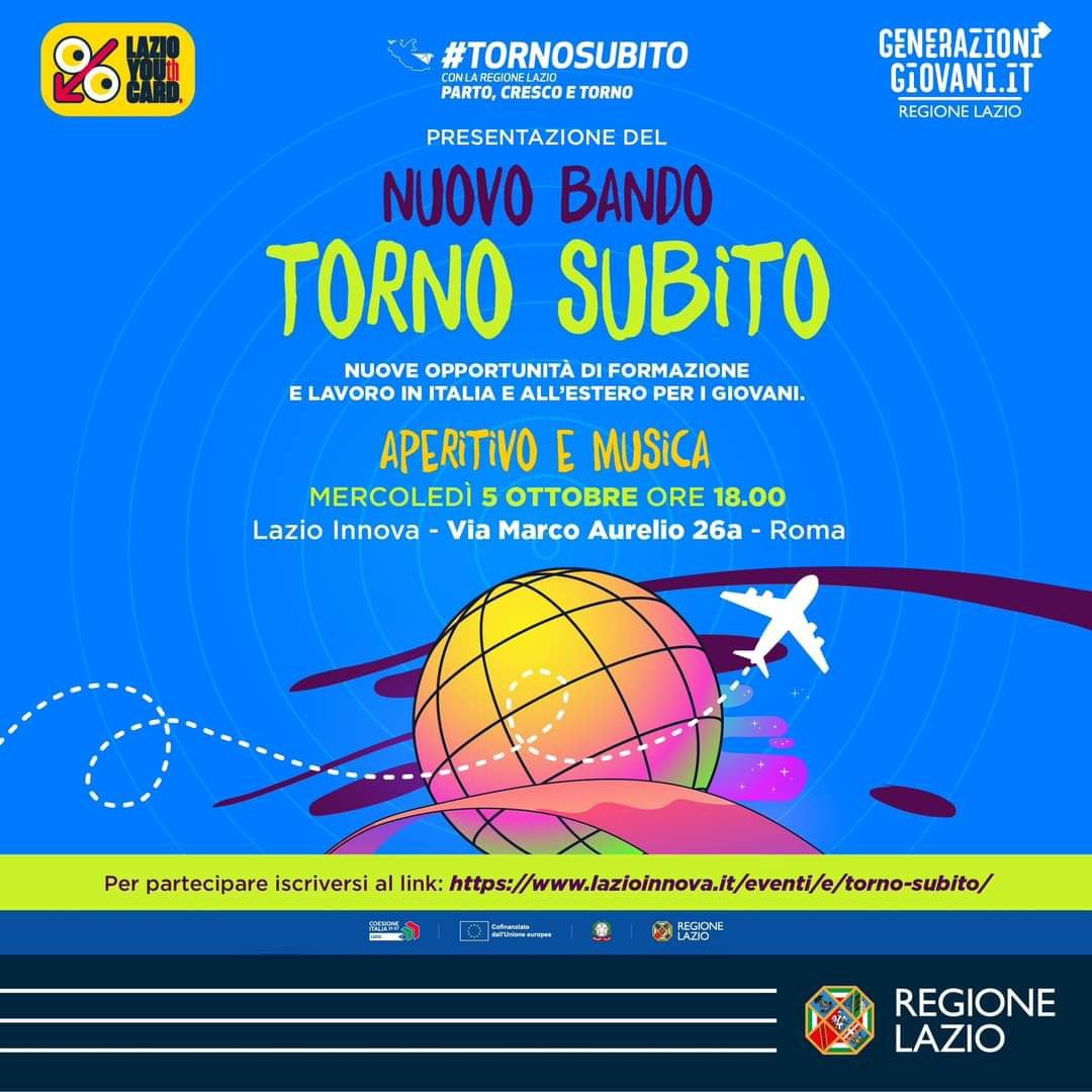 La locandina della Regione Lazio per l'evento di presentazione di #TORNOSUBITO