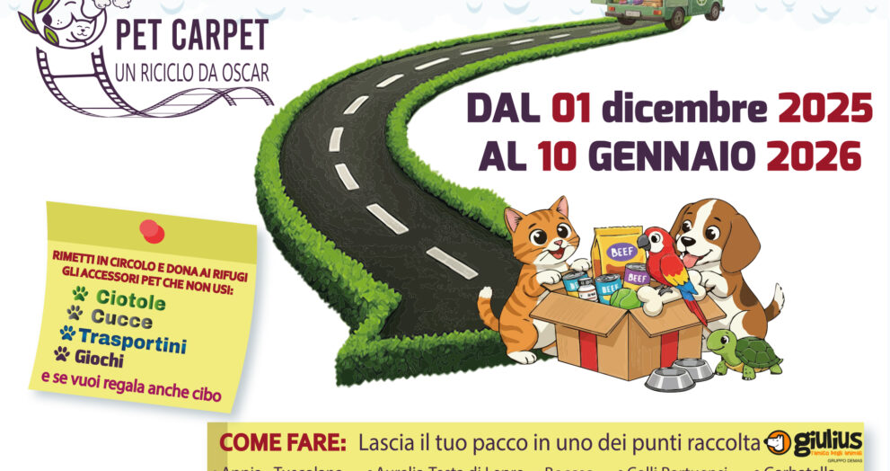 Sostenibilità a 4 zampe. A Natale rimetti in circolo cucce, ciotole, giochi inutilizzati e aiuta i rifugi con la campagna “Pet Carpet: Un riciclo da Oscar”. Fai la tua parte per un pieno di eco – solidarietà.